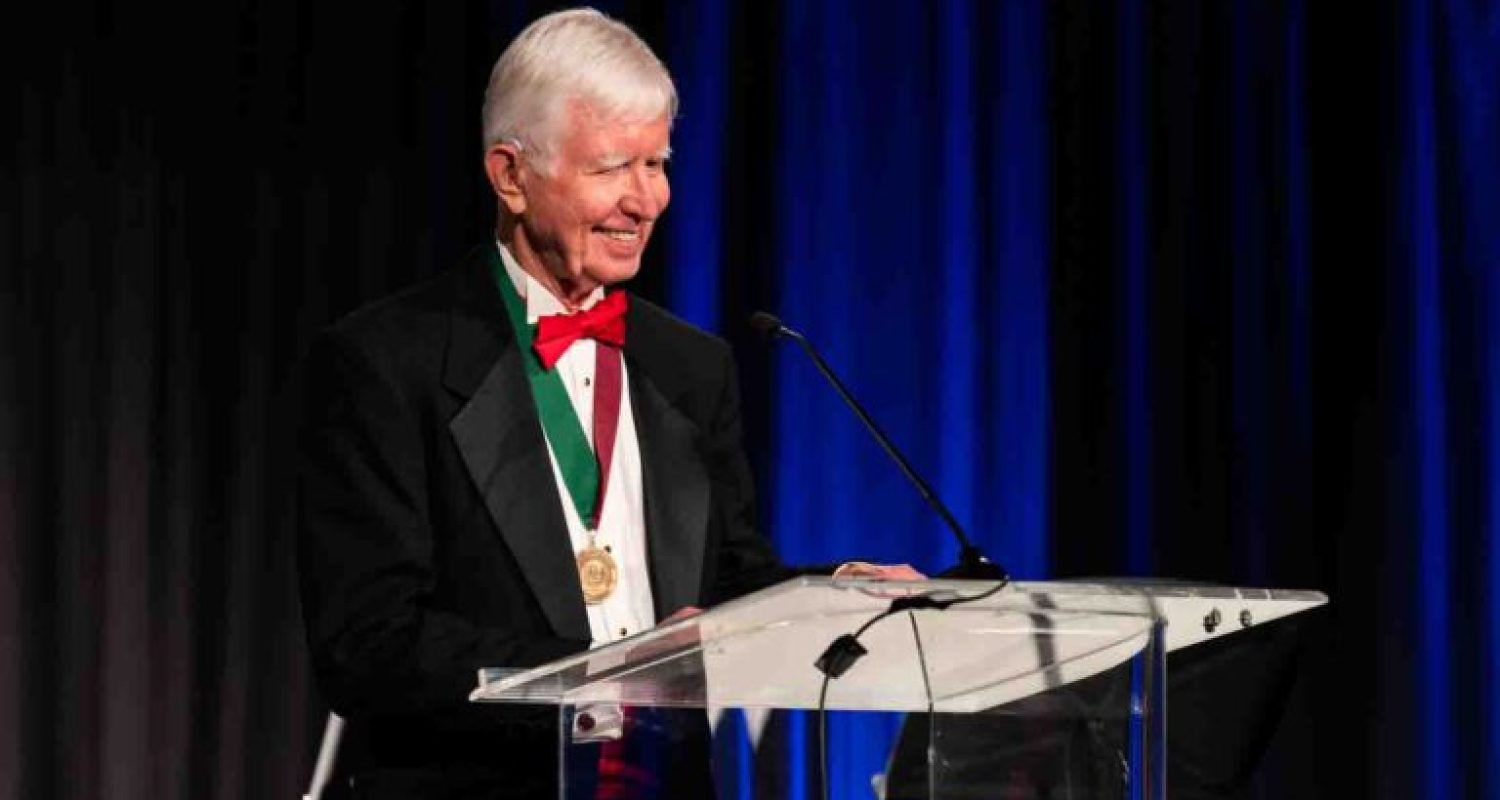 Gala-72-small-768×512 Elmar P. Sakala ’73-B give his acceptance speech moments after being named the 2023 Alumnus of the Year.