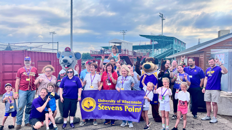 A group of Pointers at the Wisconsin Rapids Rafters Baseball Game