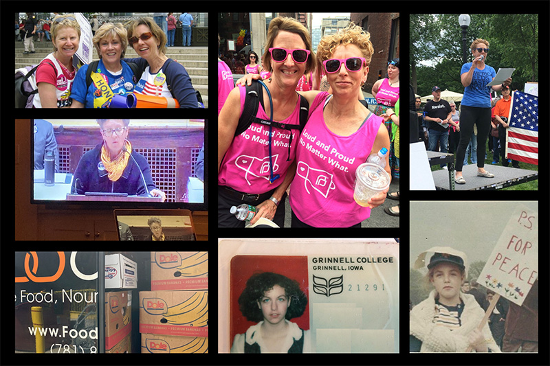 A collage of photos featuring Nora Mann ’80.