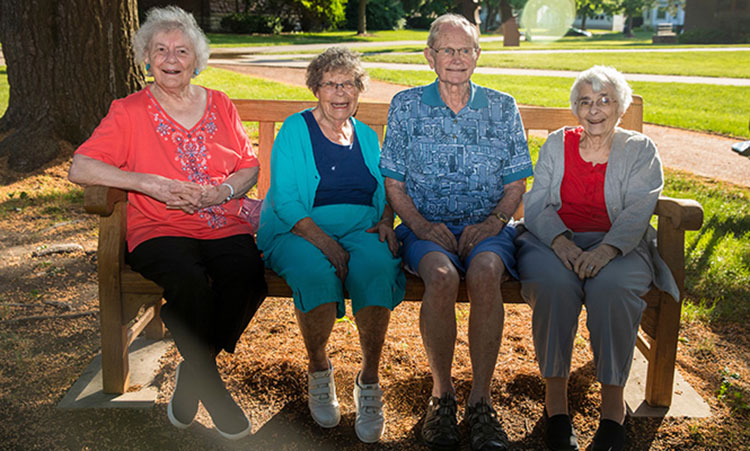 Beverley Stubbee ’48, left, Hester Newton ’49, Don Yungclas ’50 and Pat Yungclas ’51.