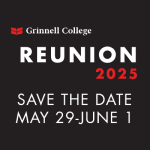 Red and white text on a black background. Text: Reunion 2025, Save the date May 29-June 1.