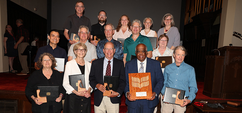 Group photo 2025 Alumni Awards recipients with Dr. Randy Morgan ’65 and President Anne F. Harris.