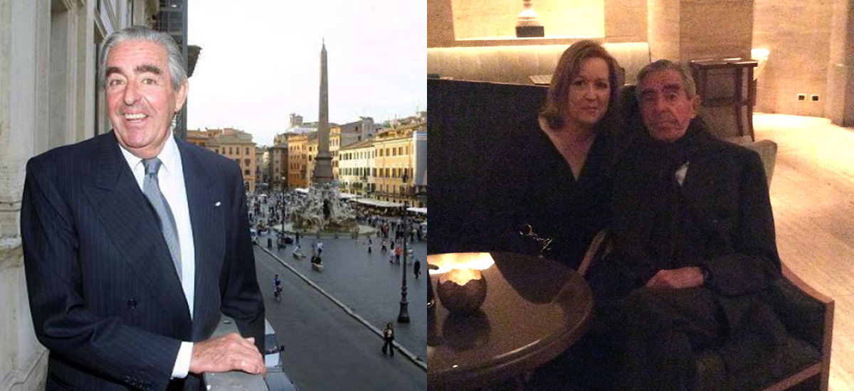 Two images. Images 1: Mario d’Urso is picutred outside in 2011. Image 2: Nikki Carlson ’87 with her father Mario d’Urso.