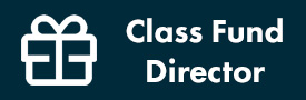 White Icon and Text over Navy Blue Background. Icon: Present Text: Class Fund Director
