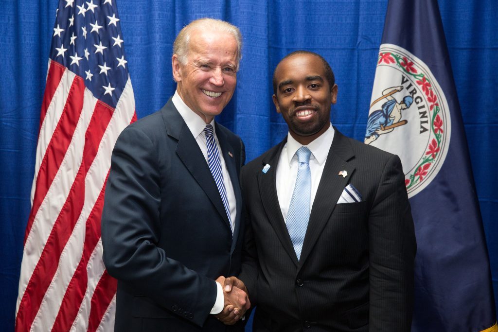 Ashley Roseboro shakes hands with then-Vice President Joe Biden during the 2013 Virginia Democratic Jefferson-Jackson Dinner at the Greater Richmond Convention Center in Virginia.